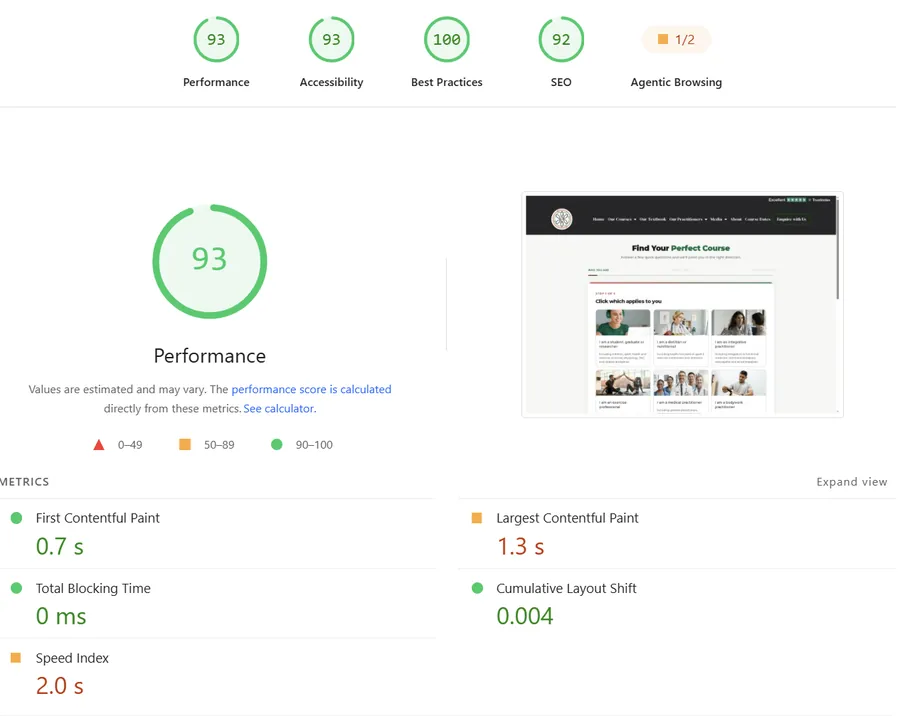 Google PageSpeed Insights results for intsportsnutrition.com